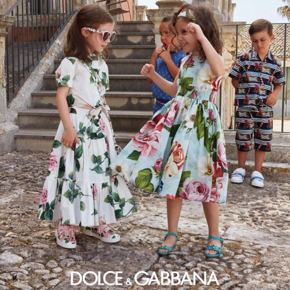 Dolce $ Gabbana Girls Light Blue Floral Sleeveless Cotton Dress SZ4
